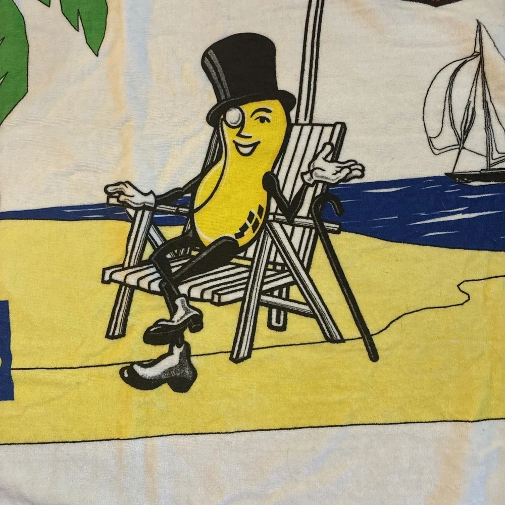 Planter's Peanuts Beach Towel Seaside Scene 100% Cotton Advertisement